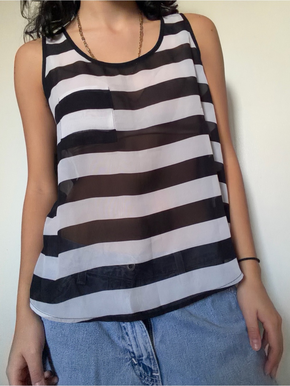 Timing Black and White Striped Tank Top